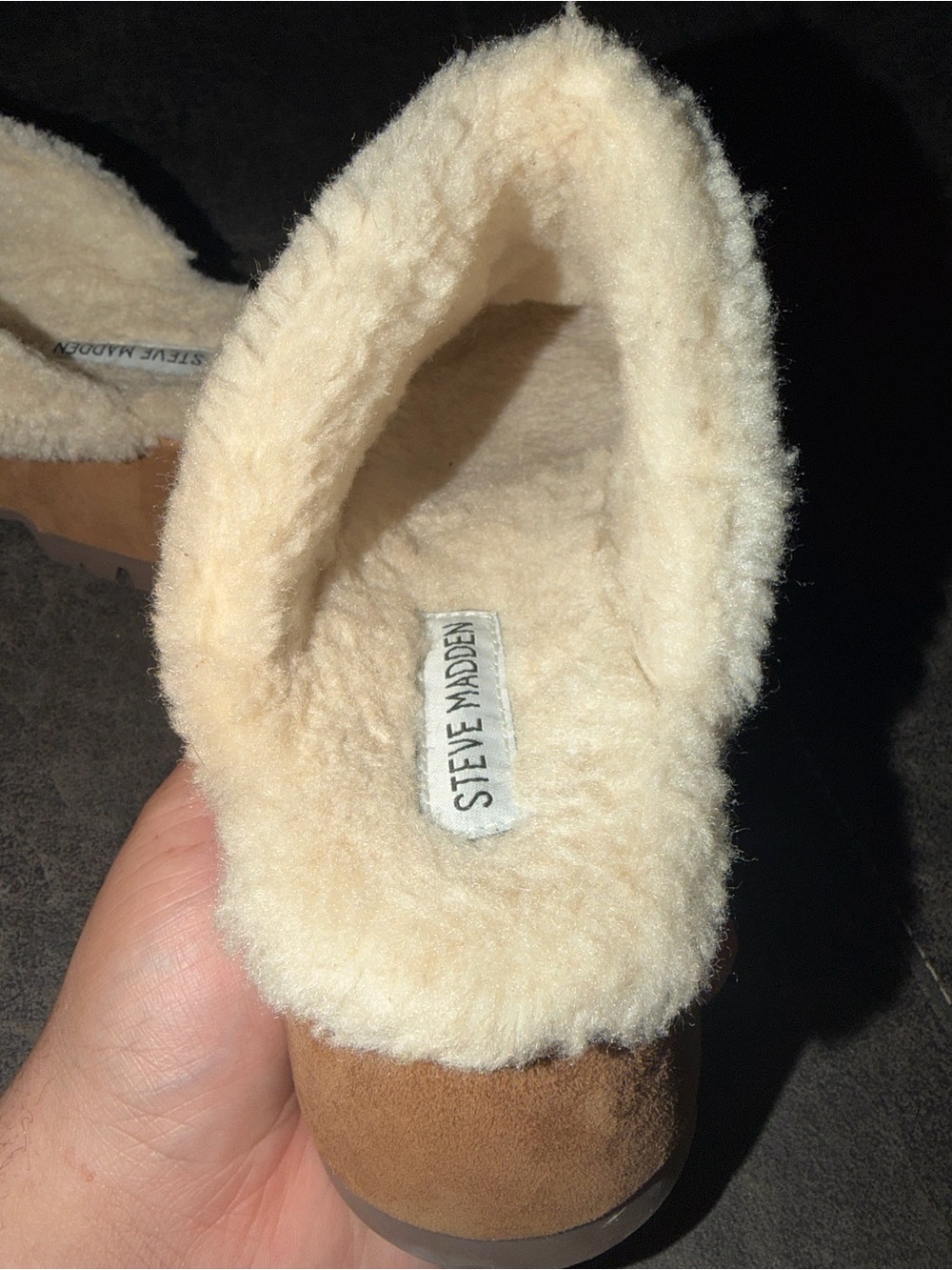 Steve Madden Chestnut Suede Shearling-Lined Slip-Ons - Picture 4 of 4